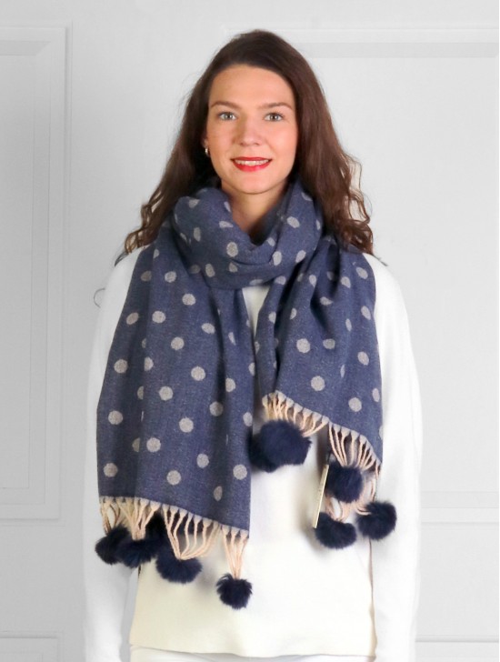 Cashmere Feeling Polka-dot Scarf with Pom Pom Cashmere Feeling Polka-dot Scarf with Pom Pom